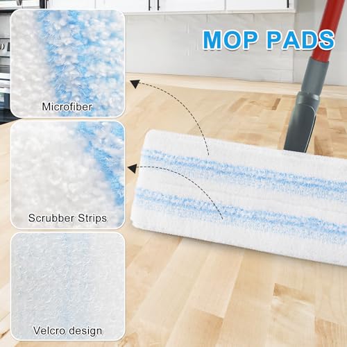 Image of Mop Replacement Pads for Ocedar H2prO Flat Mop System, Mop Handle Mop Refills for O-Cedar H2pro Flat Mop System, Include 4 Pack Mop Pads and 4-Section Mop Handle for Ocedar H2 Pro Mop