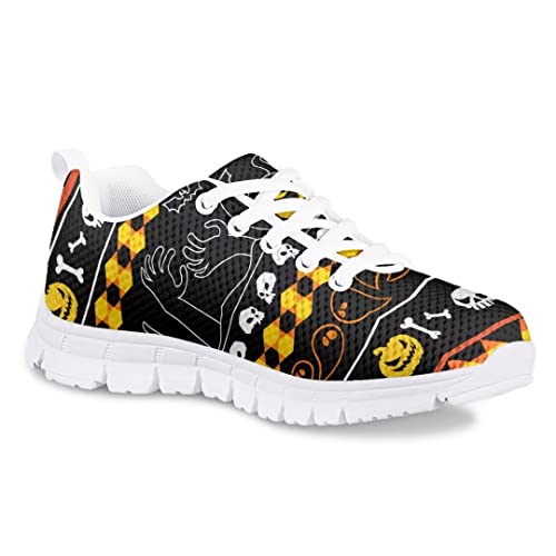 AmzPrint Girls Size 1 Skeleton Shoes Halloween Printed Skull Fashion Casual School Running Walking Sneakers for Elementary