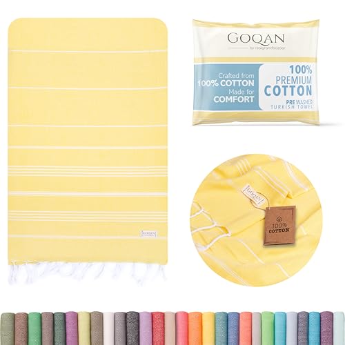 realgrandbazaar GOQAN Turkish Beach Towel 100% Cotton - Quick Dry Towels for Bath, Hostel Travel, Gym, Exercise, Swim, Shower, 39x71 Large - Rapid Dry for Workout Sports, Swimming, Camping -Yellow