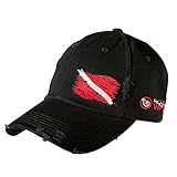 Born of Water Scuba Dive Flag Distressed : Mens Adjustable Hat- Black