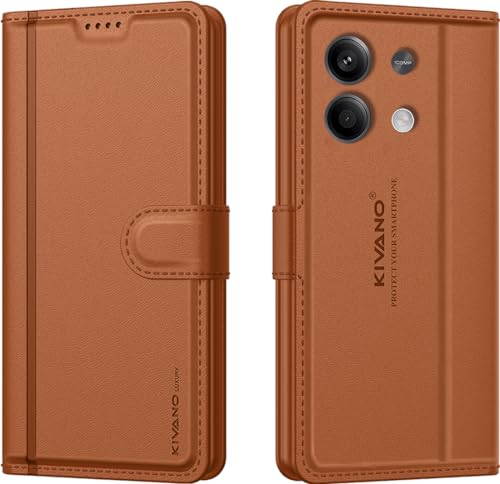 Image of KIVANO LUXE Compatible for Redmi Note 13 5G Luxury Handmade Leather Magnetic Flip Folio Case | Card Holder & Kickstand | Slim Protective Cover | Unisex - Brown
