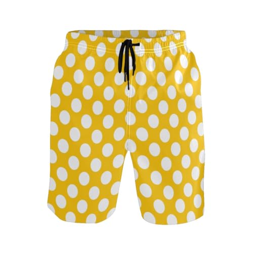 ODAWA Yellow Polka Dot Swim Trunks for Men, Men's Board Shorts Mesh Lining Swim Shorts Men with Pockets