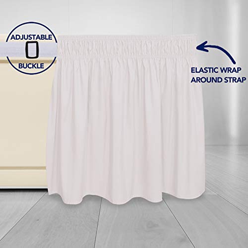 PureFit Wrap Around Ruffled Bed Skirt with Adjustable Elastic Belt - 14 Inch Drop Easy to Put On, Wrinkle Free Bedskirt Dust Ruffles, Bed Frame Cover for Queen, King and C-King Size Bed, Baby Pink