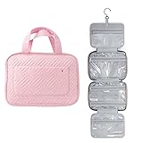Neceser Colgante Neceser de Viaje de Gran Capacidad Neceser Impermeable para cosméticos Organizador de Maquillaje con 4 Compartimentos y 1 Gancho Resistente para Mujer (Rosa)