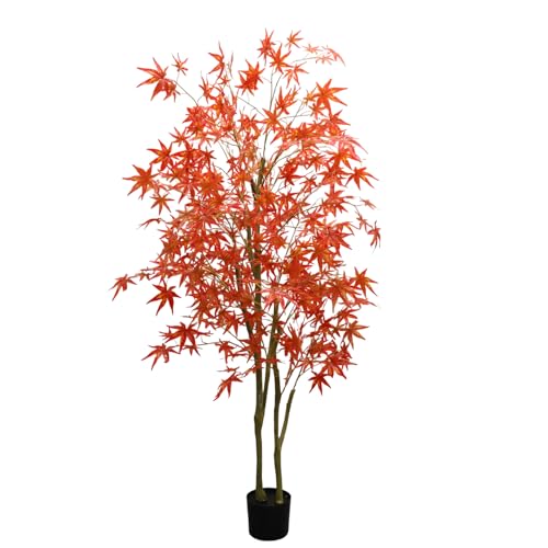 Garveehome 6ft Artificial Maple Tree, Large Faux Tree Soft Silk Autumn Maple Decorative Plant with Plastic Pot for Party Home Living Room Decoration Thanksgiving Harvest