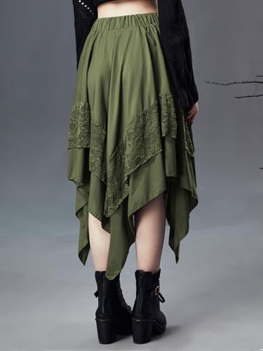 Verdusa Women'S Renaissance Skirt Lace Flowy Fairy Skirt Y2K Layered Asymmetrical Midi Skirt Army Green Medium thumb #1