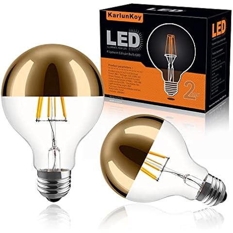 KarlunKoy Half Chrome Light Bulb 6W (60W Equivalent) Dimmable LED Edison Bulb G80/G25 Globe Shape Decorative LED Bulb Half Gold Reflected Light 2700K Soft White E26 Base Pack of 2 Cover