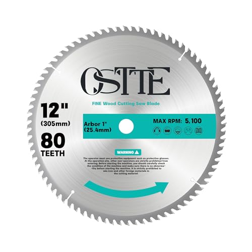 Image of 12-Inch 80T Miter Saw Blade, 1 inch Arbor | Carbide Tipped, ATB Smooth Crosscuts, Hardwood /Softwood /MDF /Plywood, for Miter /Table /Circular Saws