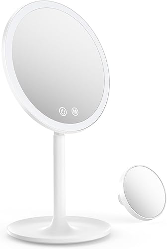 Espejo de maquillaje con luces, espejo de maquillaje plegable iluminado de 8 pulgadas para viajes, espejo de tocador regulable de 46 LED con espejo