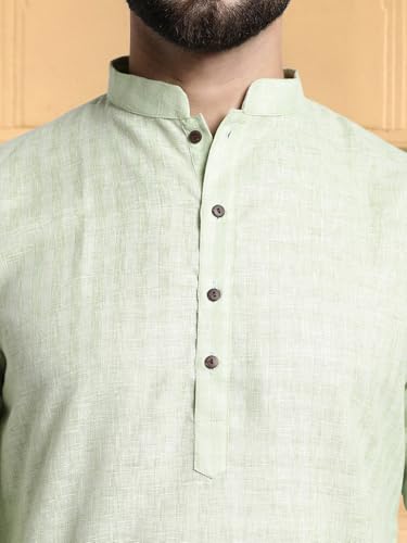 Image of SOJANYA Pastel Green Cotton Blend Kurta with Contrast Button Detailing