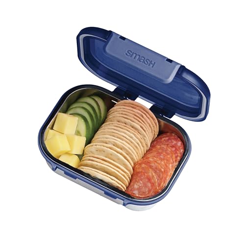 Smash 19 oz / 550ml Microwave Safe Stainless Steel Snack Box with Navy Hinged Lid - Leak-Proof Clip Closure, Silicone Seal, BPA Free
