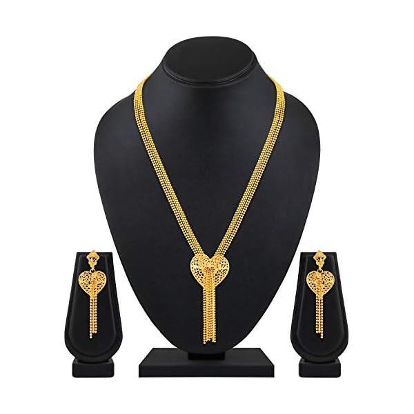 Asmitta Jewellery Gold Plated Heart Shape Necklace with Earrings Indian Traditional Festive Bridal Wear Jewellery Set for Women - Image 4