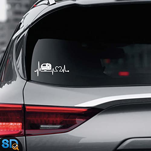 Smart Camper Travel Trailer Heartbeat Lifeline Vinyl Decal Sticker For Car, Truck Window, Laptop, Size 8 Inch (White) #TOP1