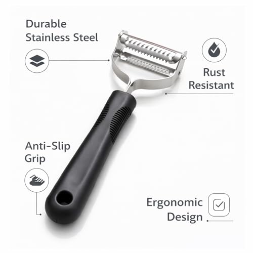 Image of Signamio 2 in 1 Julian Peeler for Salad, Dual Blade Salad Peeler Kitchen Tool, Handheld Julienne Peeler for Salad for Quick Veggie Ribbons, Safe Grip Handle for Home Cooking Prep