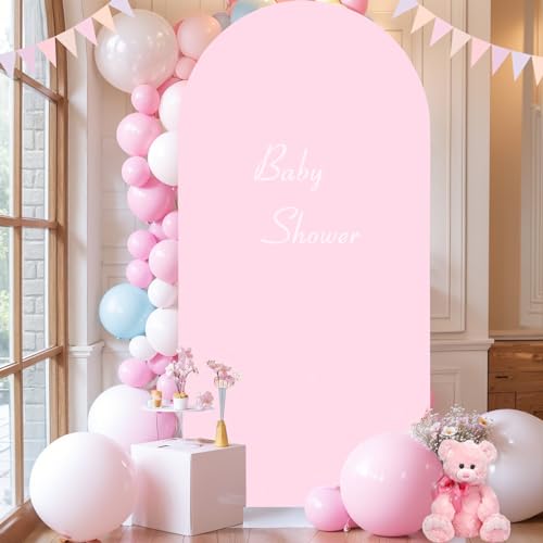 Image of 6FT Baby Pink Arch Covers, Spandex Fitted Wedding Arch Stand Covers Round Top Chiara Backdrop Cover for Birthday Party Ceremony Banquet Decoration