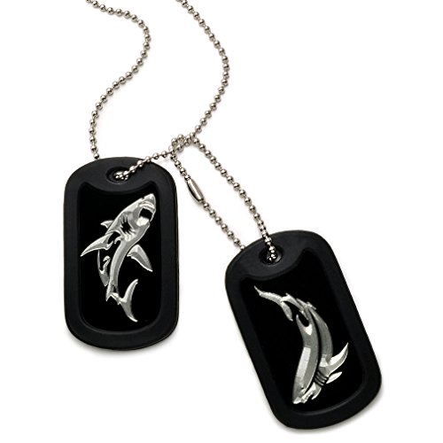 Kriskate & Co. Made in USA Shark Engraved Aluminum Dog Tag Necklace 24 Inches