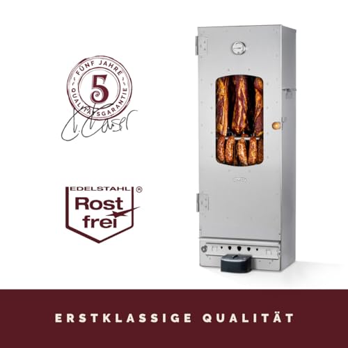 Foto von KAISER COMPANY '100' Hochwertiger Elektrischer Räucherofen/Räucherschrank aus Edelstahl I Tragbarer Smoker 110 cm I Passen bis zu 15kg Fleisch I 2000W I mit Zubehör I NICHTROSTEND