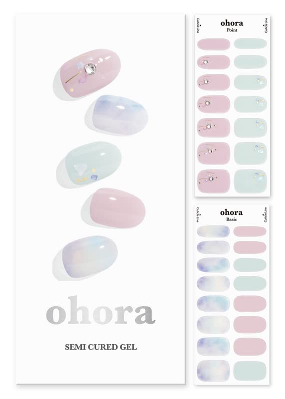 ohora Semi Cured Gel Nail Strips (N Hanbok) - Works with UV/LED Lamps, Salon-Quality, Long Lasting, Easy to Apply & Remove - Includes 2 Prep Pads, Nail File & Wooden Stick - Pink