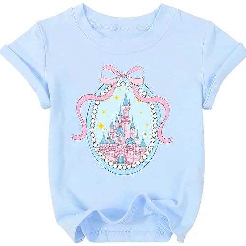 Magical Shirt for Girls Magic Kingdom Graphic Tshirt Cute Family Vacation Kids Short Sleeve Tops Blue