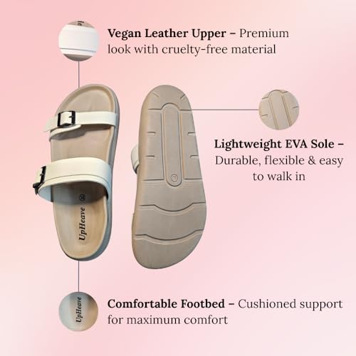Image of Women's Vegan Leather Flat Sandals | Stylish Ladies Sandal with Cushioned Footbed | Lightweight & Waterproof EVA Sole | Comfortable Everyday Wear