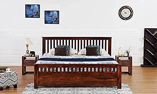 Image of Solid Sheesham Wood Queen Size Bed Without Storage Solid Wood Palang for Bedroom Living Room Wooden Double Bed Furniture for Home (Queen)