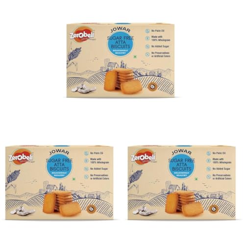 Image of Zerobeli Sugar Free Jowar Atta Biscuits - 325g | Wholesome | Guilt-Free | Perfect Blend of Nutrition and Flavor | Ideal for Health-Conscious Consumers | 100% Wholegrain, No Refined Sugar (Pack of 3)