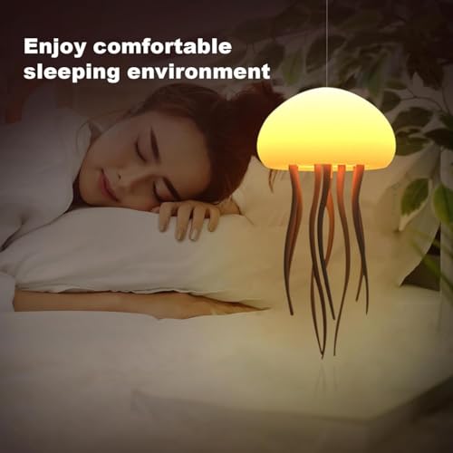Image of IXWQ Jellyfish LED Night Light Lamp Color Changing Baby Room Decor Dancing Legs for Kids, Girls, Boys Ocean Lovers Aesthetic Ambient Rechargeable Light with Hanging Base,Birthday,Diwali Gift