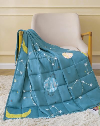 Sivio Weighted Blanket - 100% Cotton Heavy Blanket 5lbs, 36 x 48 inches, Moon and Star Pattern, Breathable Soft Throw Blanket for Calm Sleeping for Home and School Nap