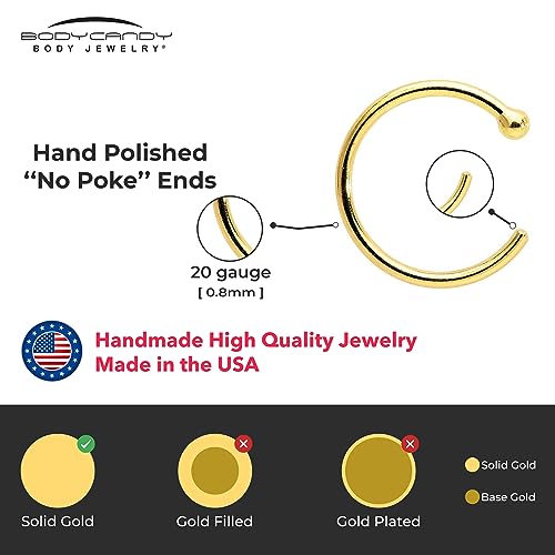 Body Candy Solid 18k Gold Nose Hoop Nose Ring, Real Gold Hypoallergenic Nose Piercing Jewelry - Handmade in USA by Master Jeweler, 20 Gauge 5/16"4