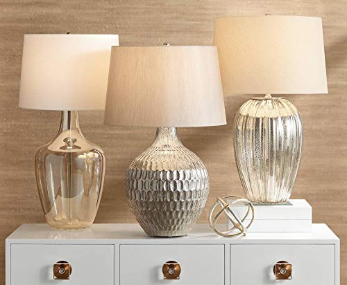 Possini Euro Design Ania 31" Tall Jar Large Modern Coastal Country Cottage End Table Lamp Clear Champagne Glass Single Off-White Shade Living Room Bedroom Bedside Nightstand House Office Home - Image 8