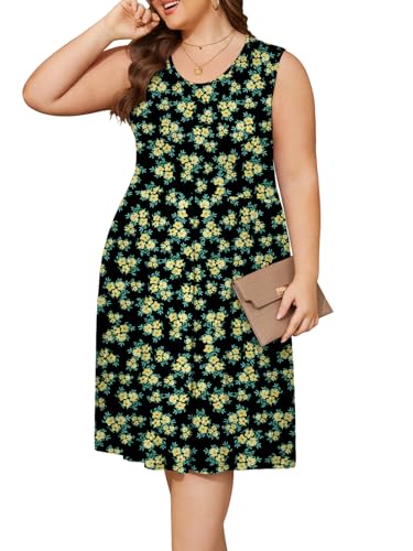 Image of DB MOON Womens 2026 Plus Size Tank Dresses Sleeveless Knee Length Sundress with Pockets