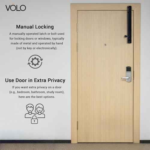 Image of VOLO Aluminium Tower Bolt with Stainless Steel Rod - Heavy Duty Door & Window Latch for Home and Office | Main Door Tower Bolt | Kundi /Chitakini | Pack of 2 Pieces (Black, 8 Inch)