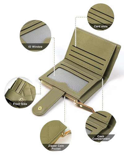 Small Wallet For Women- Credit Card Holder Wallet For Women Girls- Zipper Small Bifold Wallet Mini Coin Purse With ID Window (Olive Green)2