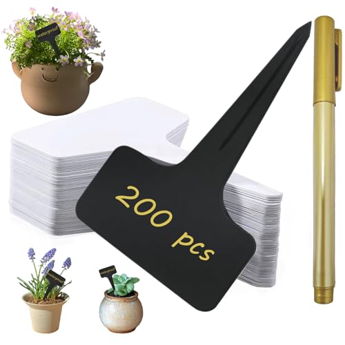 Set de 200 étiquettes pour plantes, etiquette potager, etiquette jardin exterieur, avec un marqueur inclus. Idéal pour jardins, vergers ou fermes, 10x6cm-blanc &noir
