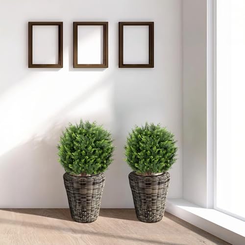 Arbusto artificial de cedro de 22" en pack de 2 topiarios decorativos 7