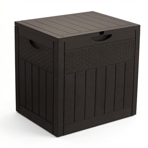 VOUNOT® Arcón Exterior Capacidad 126L PP Baúl Almacenaje Exterior con Tapa Bloqueable Asas Impermeable Caja de Almacenamiento Patio 56x43x53 cm Efecto Poliratán para Ordenación Jardín y Terraza Marrón