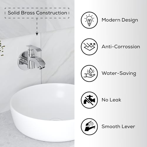 Image of GLOXY Premium Brass Bib Cocke Short Body with Chrome Finish - Short Body Wash Basin Tap Imperial Lever with Wall Flange - Bib Cock Tap for Kitchen Sink, Bathrooms, Gardens - 10 Years Warranty