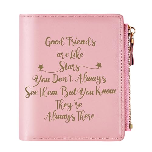 THTCSQ To My Friends Gifts,Leather Wallet for Women,Personalized Engraved Wallet, Friendship Gift for Her Christmas Birthday Graduation Gift for Friend (Good Friends)