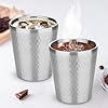 Hejo Set of 2 Stainless Steel Cups, 10oz/300ml Silver Surface Dot Texture Metal Cups, Perfect for Cold Drinks, Stackable Double Wall Steel Mug, Heat Resistant Dishwasher Safe #4