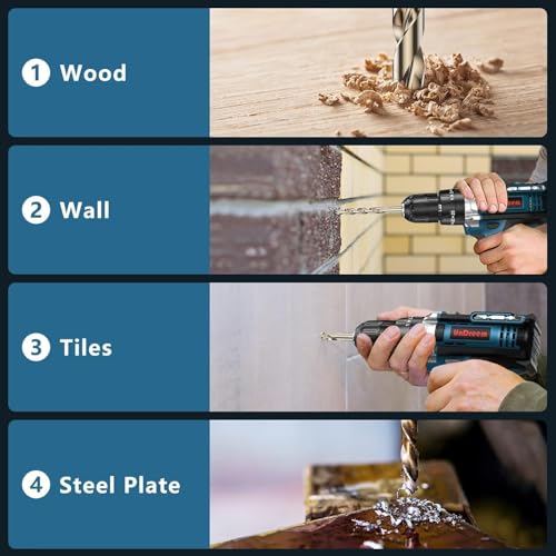 PONOSEU Taladro Atornillador Inalámbrico 21V 3 en 1, Set de 61 Accesorios, 2 Baterías + Cargador Rápido, 45 Nm, LED – Bricolaje y Reparaciones en el Hogar - imagen 4