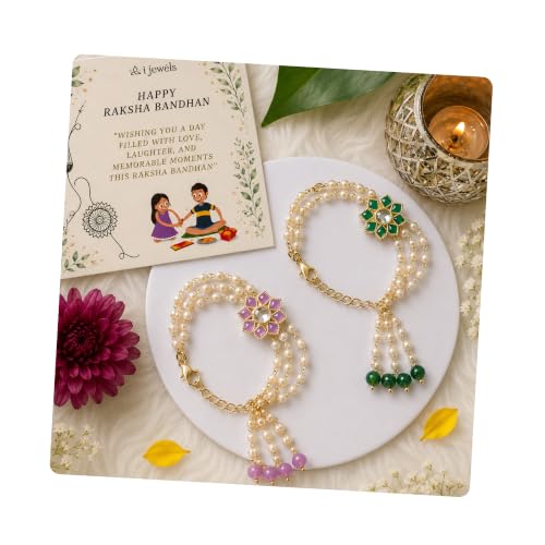 Image of I Jewels Womens Designer Pearl Rakshabandhan Lumba Bracelet For Bhabhi /Sister