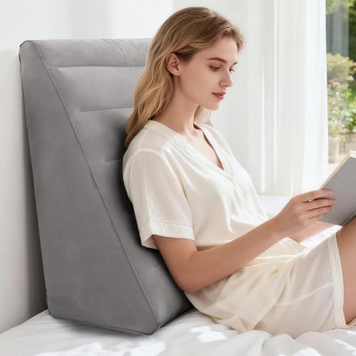 USHMA Inflatable Wedge Pillow for Traveling 12 Inch Travel Bed Wedge for Headboard Triangle Pillow Travel Wedge Pillow for Sleeping Acid Reflux Relief After Surgery Back Pain Relief