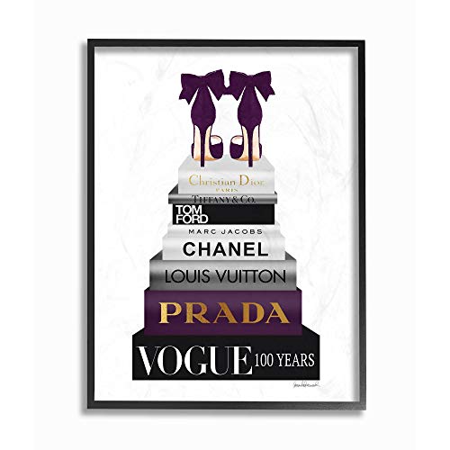 Stupell Industries Fashioner Shoes Bookstack Purple Gold Watercolor, Design by Artist Amanda Greenwood Wall Art, 16 x 20, Black Framed Stupell Industries Fashioner Shoes Bookstack Purple Gold Watercolor, Design by Artist Amanda Greenwood Wall Art, 16 x 20, Black Framed