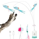 Migipaws Interaktives Katzenspielzeug mit starkem Saugnapf, 70 cm flexiblem Draht und DIY Biegedesign, Katzenangel mit Federn & Auto-Timer, Katzenspielzeug selbstbeschäftigung,wiederaufladbar