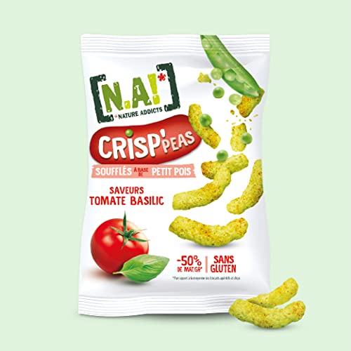 Nature Addicts N.A! - Crisp'Peas Tomate Basilic Soufflés De Petits Pois, Légers Et Délicats 50% Matières Grasses En Moins Sans Gluten Source Fibres Protéines Sachets 50 Gr , Lot 5 Cover