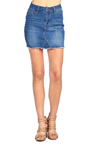 Classic Denim Jean Casual Basic Frayed Hem Faded Wash Mini Skirt