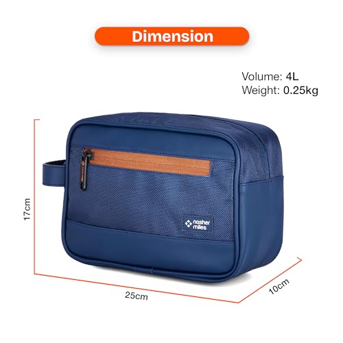 Image of Nasher Miles Stash Toiletry Kit | Cosmetic Bag | PU & Polyester | Travel Pouch Organizer | Multipurpose Storage Compartments & Carry Handle | Travel Accessory for Men & Women (Navy Blue)