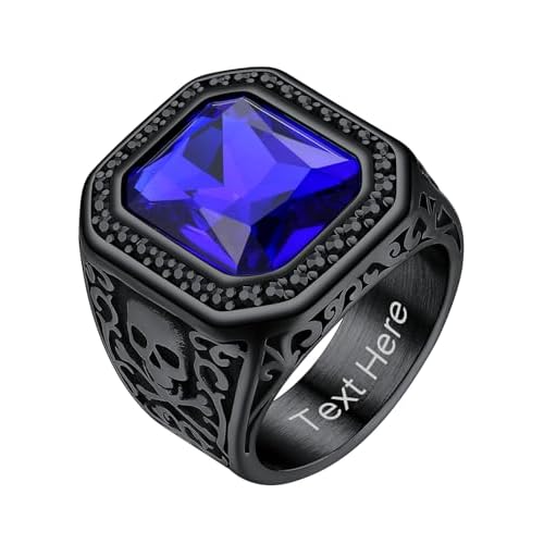 ChainsHouse Mens Black Onyx Rings, Retro X Bone Skull Stainless Steel Signet Rings for Men, Black Onyx Agate Gemstone Rings Jewelry, Offer Custom Service, Size 7-14 A: Skull Square-Black 7