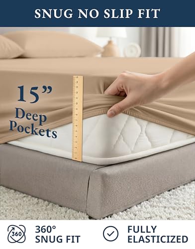 Image of LANE LINEN 100% Organic Cotton Sheets Set, Pure Organic Cotton Long- Staple Percale Weave Ultra Soft Best- Bedding Sheets for Bed, GOTS Certified, Fits Mattress Upto 15in. Deep Pocket (Full, Taupe)