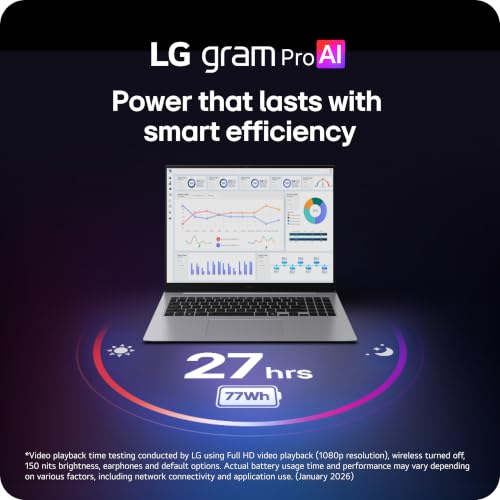 Image of LG gram Pro 16-inch Thin and Lightweight Dual AI Laptop Computer, Windows 11 Home, Copilot+ PC, Intel Core Ultra X7 358H, 32GB RAM, 1TB SSD, OLED Display, Aerominum Silver